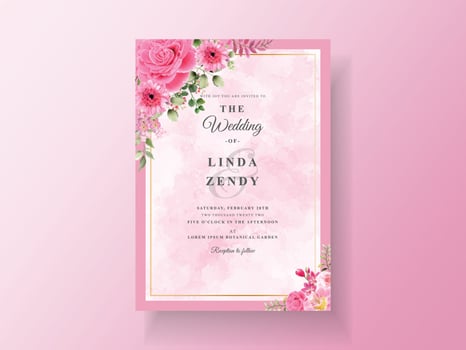 Beautiful pink flower wedding invitation vector