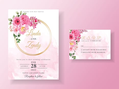 Beautiful pink flower wedding invitation vector