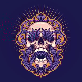 Angry Skull Frame Vintage Ornaments Vector illustrations