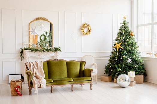 beautiful cozy living room decorated for Christmas photo