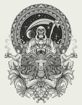 illustration vector pray for plague antique engraving style