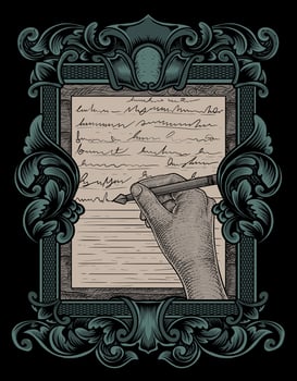 illustration antique hand writing with engraving style vector