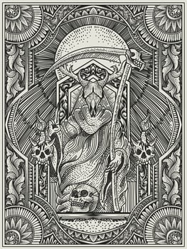 illustration vector king satan on gothic engraving ornament style