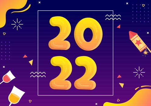Happy New Year 2022 Template Flat Design Illustration with Ribbons and Confetti on a Colorful Background for Poster, Brochure or Banner vector