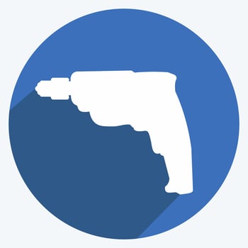 Icon Drill Machine - Long Shadow Style - Simple illustration,Editable stroke vector