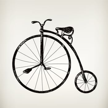 Vector retro hand drawn bicycle silhouette isolated, doodle vintage