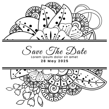 Save the date with mehndi flower. decoration in ethnic oriental, doodle ornament. vector