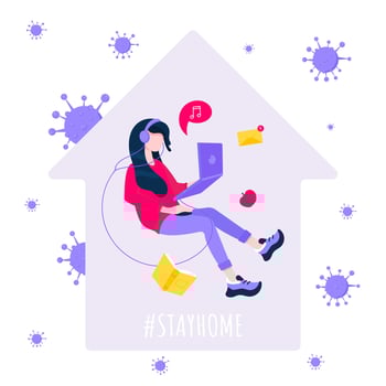 Stay at home hashtag social media flashmob to prevent spreading coronavirus concept. vector