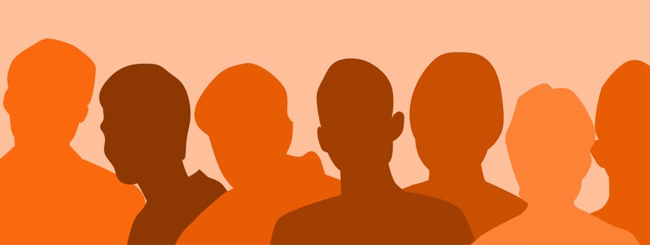 Group diversity silhouette multiethnic people. Community of colleagues or collaborators. Collaborate. Male social network community of diverse culture. vector