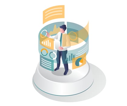 Men surrounded by high-tech screens vector