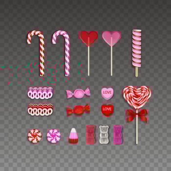 set of isolated valentine's day candies and lollipops vector