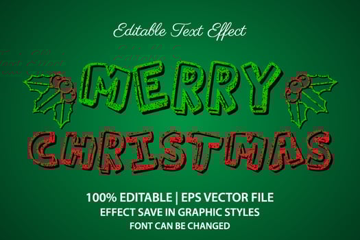 merry christmas editable text effect 3d style vector