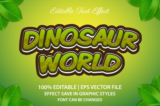 dinosaur world 3d editable text effect vector