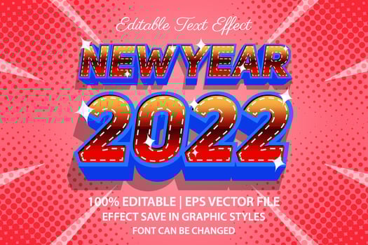 happy new year 2022 editable text effect 3d style vector