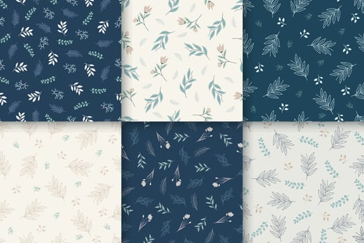 Seamless pattern collection bundle with beautiful floral and leaves vector
