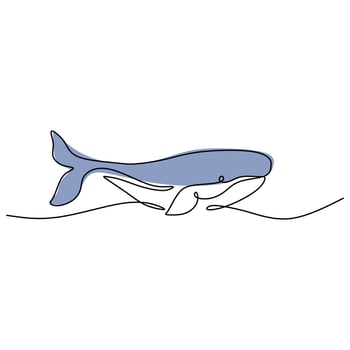 Continuous one line of blue whale poster for wallpaper vector