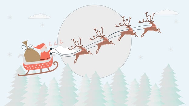 Colorful Winter landscape with Santa Claus, reindeer and Christmas trees vector
