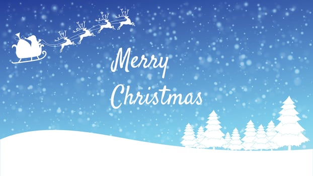 Winter Christmas sky with falling snow, Santa sleigh reindeer. Snowflakes, snowfall abstract background vector