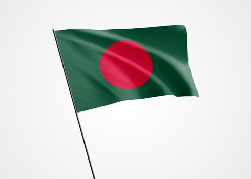 Bangladesh flag flying high in the white isolated background. March 26 Bangladesh independence day. World national flag collection world national flag collection photo