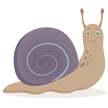 Cute cartoon illustration of a snail. Character snail. Cute vector illustration snail doodle style.