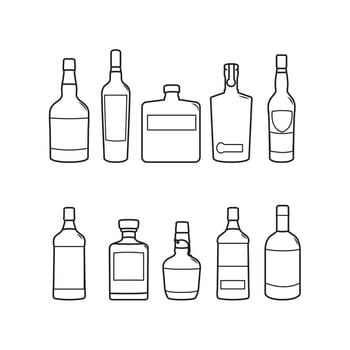 Alcoholic drinks and beverages bottle vector outline illustrations