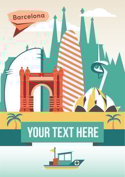 Barcelona cityscape and tourism vector flat illustration