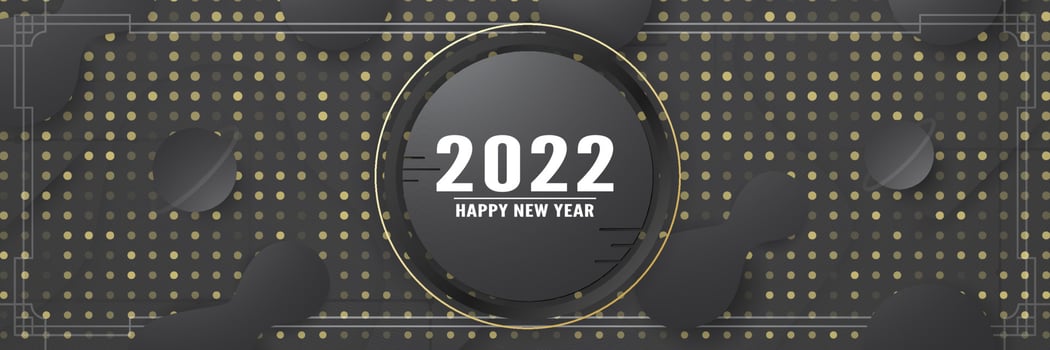 Vector illustration template of Happy New Year 2022 for invitation, advertisement, long banner. Modern abstract gradient background in liquid and fluid style.