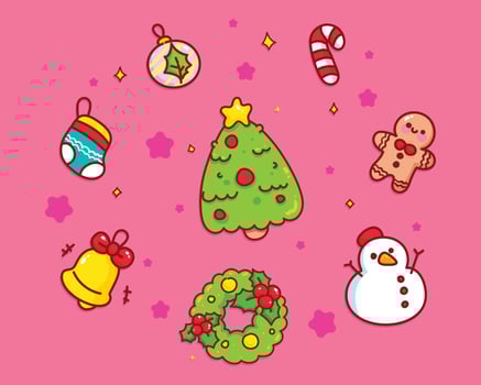 Christmas cute element collection hand drawn cartoon art illustration vector