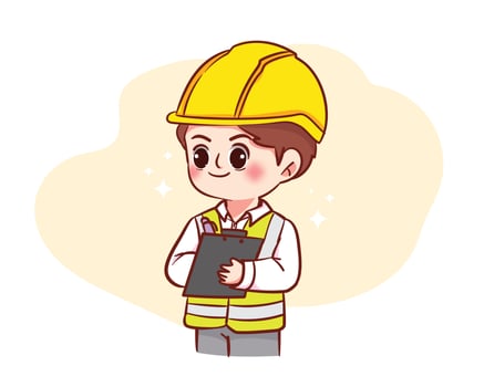 Safety man checking concept maintain security in factories or construction sites cartoon hand drawn cartoon art illustration vector