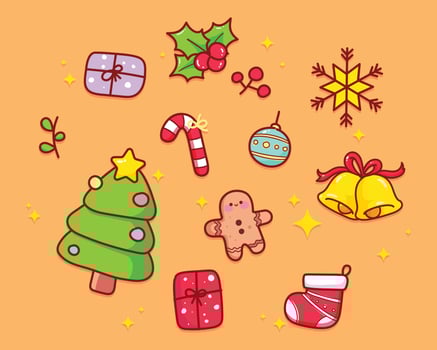 Christmas element collection hand drawn cartoon art illustration vector