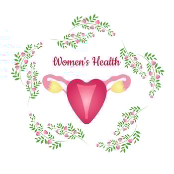 Vector illustration of a female uterus in a flower frame isolated on a white background