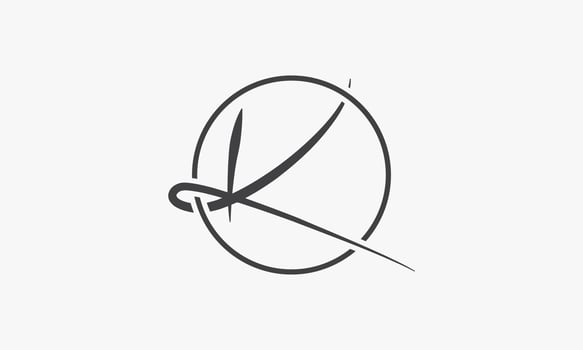 logo letter K handwriting with circle line on white background. vector