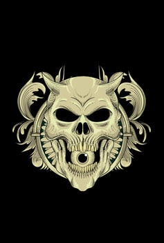 Human skull with mandala and floral artwork illustration vector