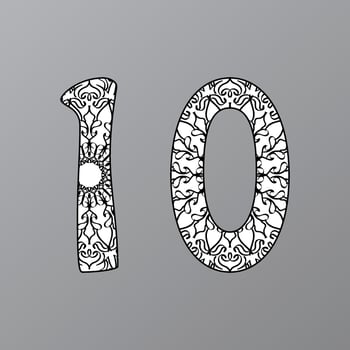 Number with Mandala. decorative ornament in ethnic oriental style. coloring book page vector