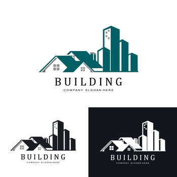 Urban building construction logo icon symbol, house, apartment, city view vector