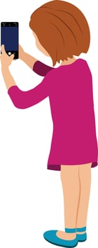 Vector illustration of a Little girl who is taking pictures with her smartphone