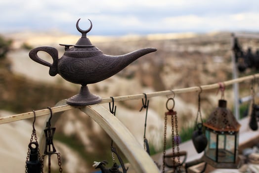 Old brass oriental gin oil lamp or alladin lamp photo