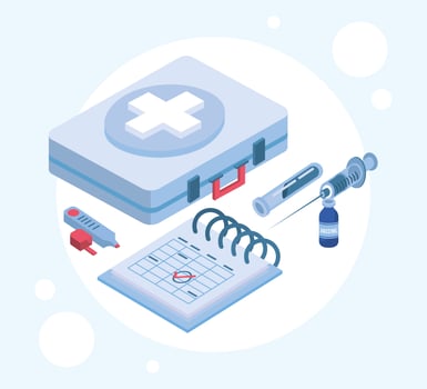 medical kit and vaccination icons vector