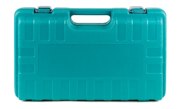 Tool box made of hard plastic with metal fasteners photo