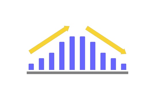 Vector graphics chart of up and down, bullish and bearish stock market investment