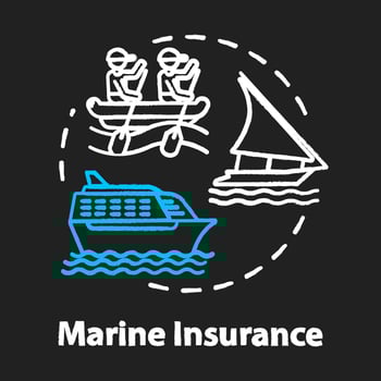 Marine insurance chalk RGB color concept icon. Nautical vehicle protection. Ship protection. Logistic business. Cargo safety idea. Vector isolated chalkboard illustration on black background