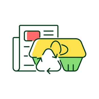 Egg cartons from newspaper RGB color icon. Paper egg box. Recycled tray made from pressed paper pulp. Eco-friendly choice for product storage. Isolated vector illustration. Simple filled line drawing