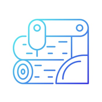 Wood processing gradient linear vector icon. Timber framing machine. Advanced automation in woodworking industry. Thin line color symbol. Modern style pictogram. Vector isolated outline drawing