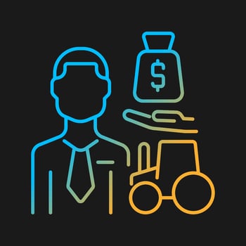 Agricultural lender gradient vector icon for dark theme. Agricultural loan officer. Expert helping farmers get credits. Thin line color symbol. Modern style pictogram. Vector isolated outline drawing