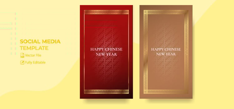 Set of Chinese new year background mockup with oriental ornament template vector