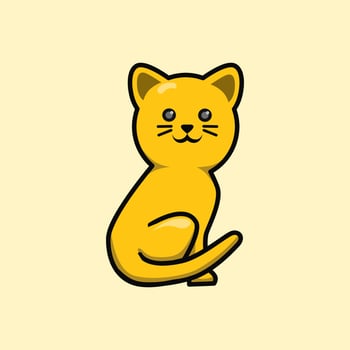cute cat illustration design smiling on yellow background. vector