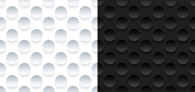 3D black and white circles sphere embossed seamless pattern on dark background vector
