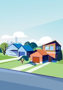Suburban street in spring season. Illustration in vertical orientation. vector