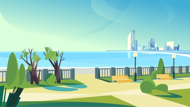 City embankment in spring season. vector