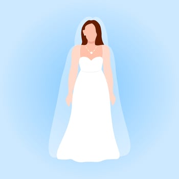 Bride character colorful flat illustration long white dress and beautiful veil cartoon woman wedding card celebration vector